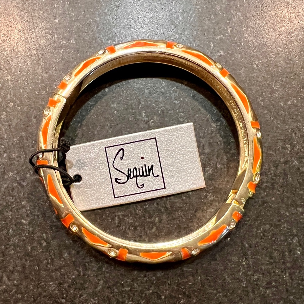 Sequin Orange Enamel And Crystal Hinged Bangle